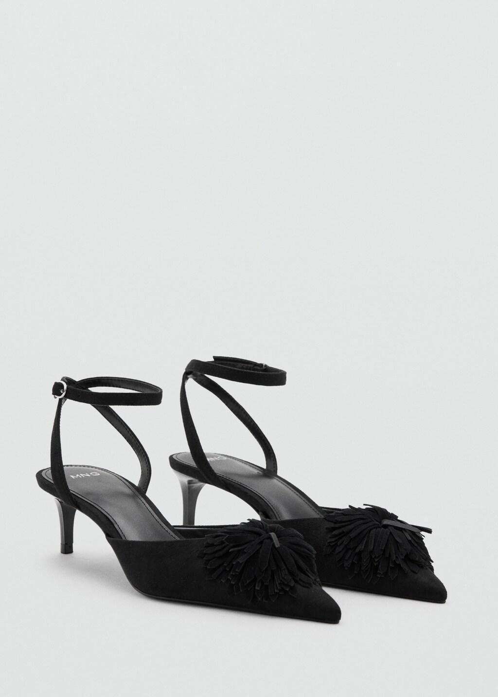 Black Kitten-Heel Pom-Pom Shoes, Black, large image number 0