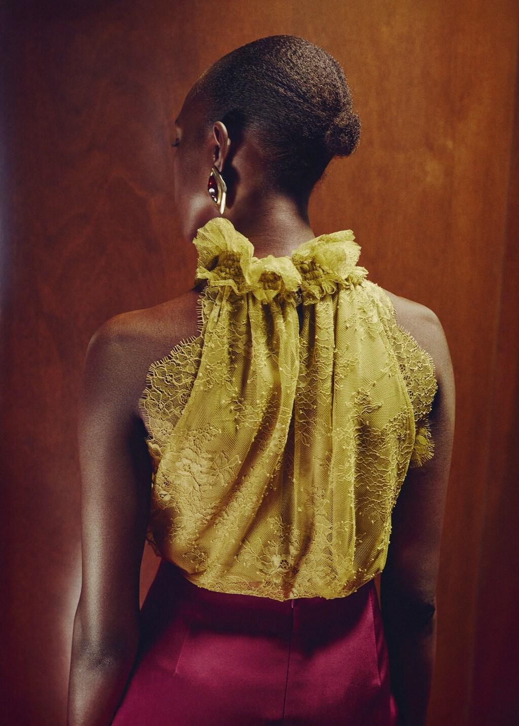 Green Lace Top With Ruff Collar, Dark Green, large image number 2