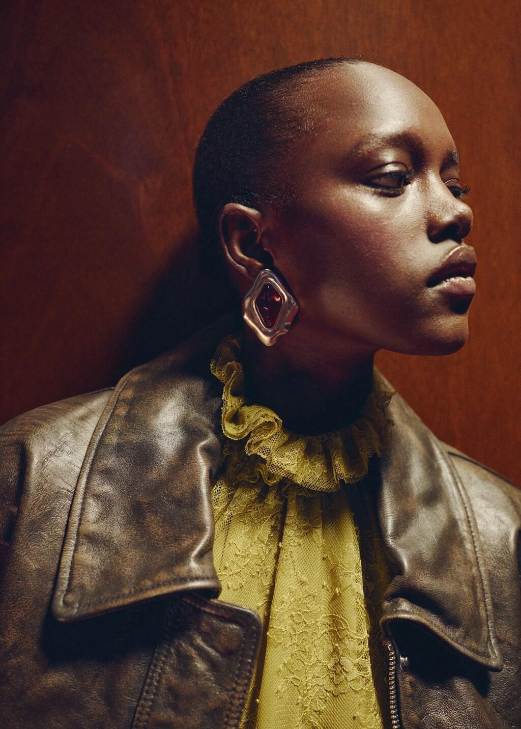 Green Lace Top With Ruff Collar, Dark Green, large image number 4