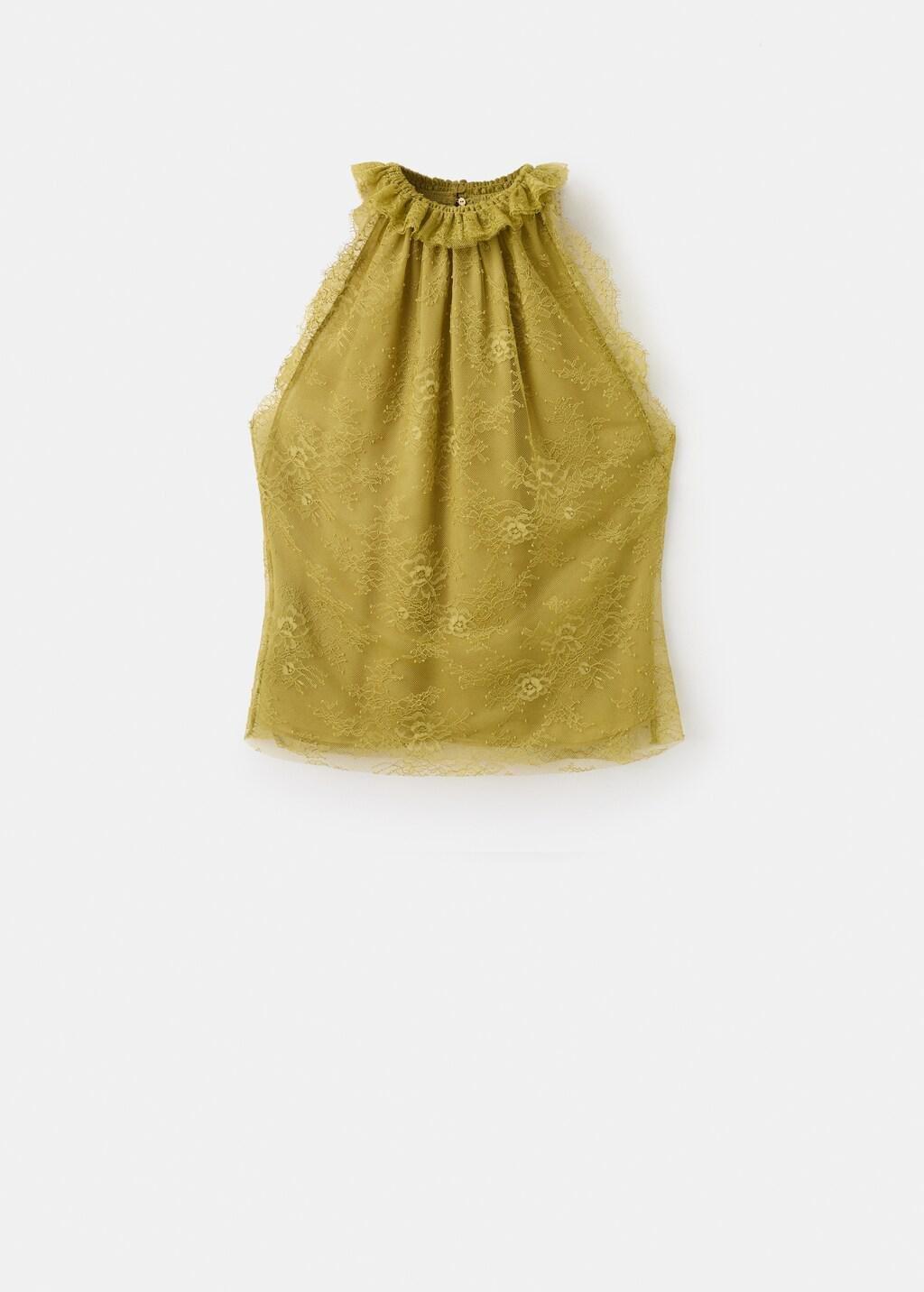 Green Lace Top With Ruff Collar, Dark Green, large image number 6