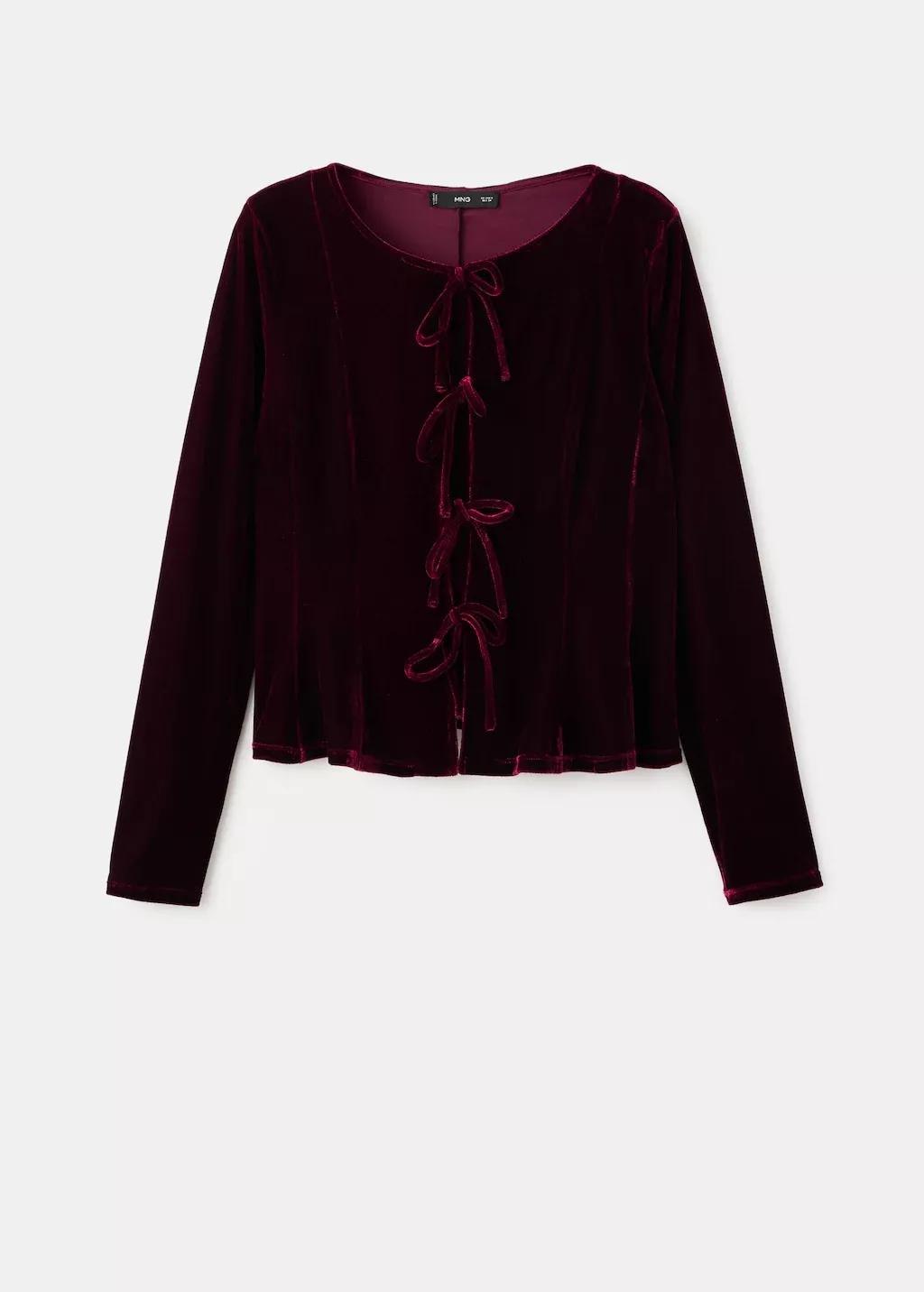 Red Velvet Blouse With Bows, 0201_78, large image number 6