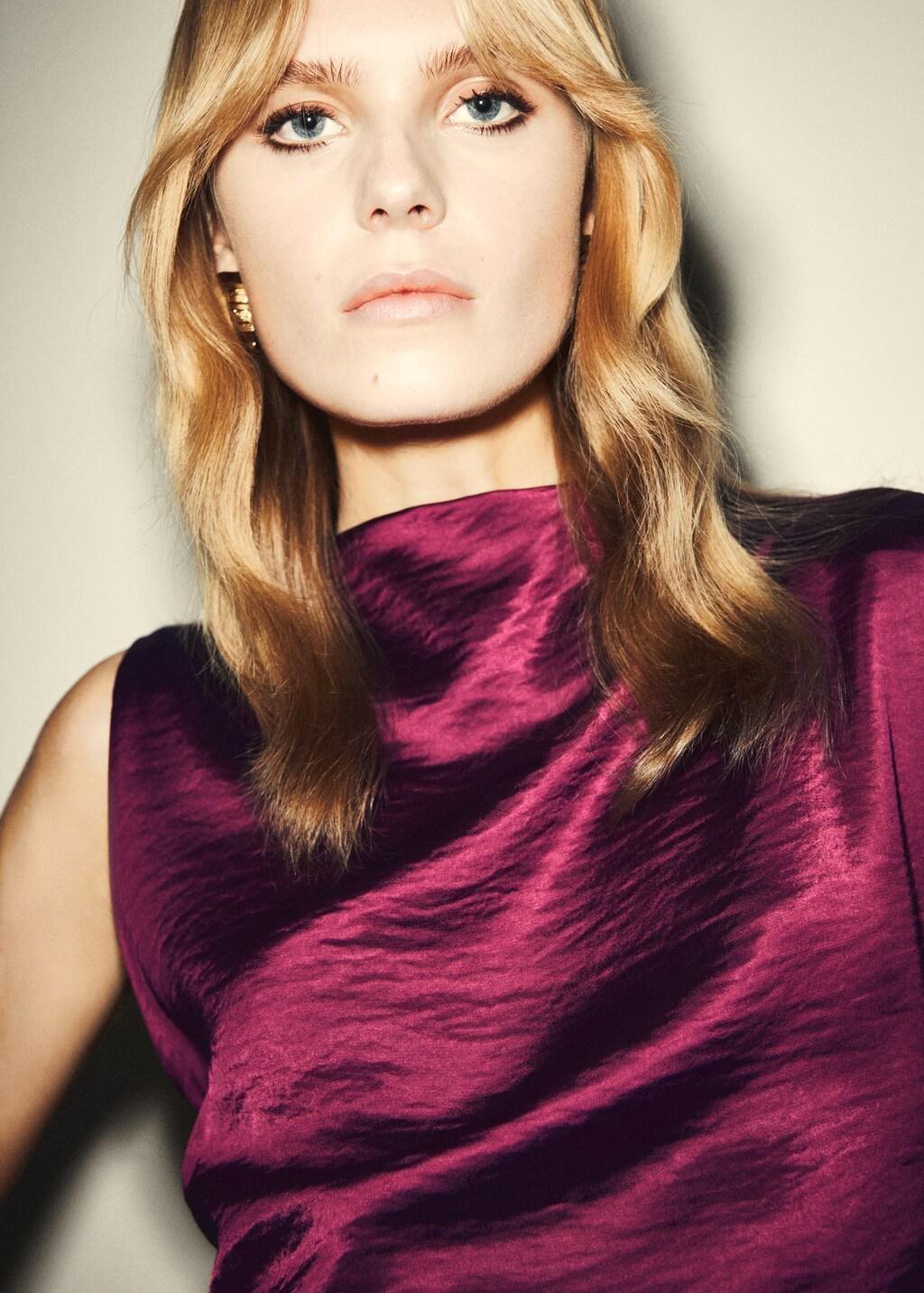 Red Satin Dress With Creased Effect, Medium Red, large image number 4