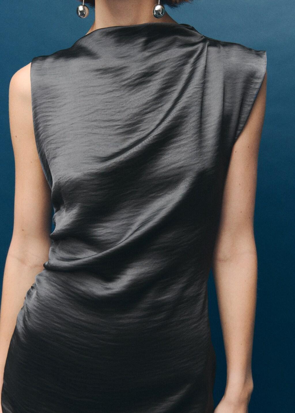 Grey Satin Dress With Creased Effect, Grey, large image number 6