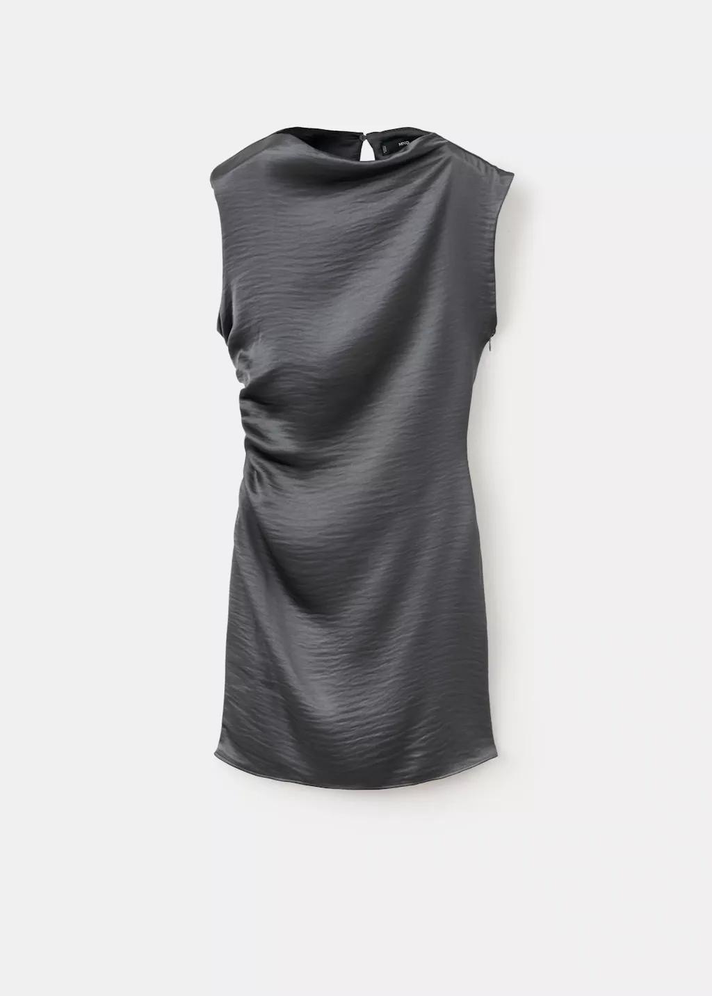 Grey Satin Dress With Creased Effect, Grey, large image number 7