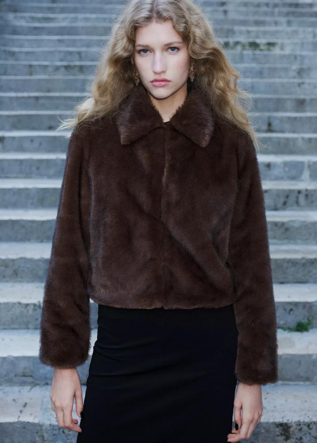 Brown Faux-Fur-Jacket With Lapels, Brown, large image number 3