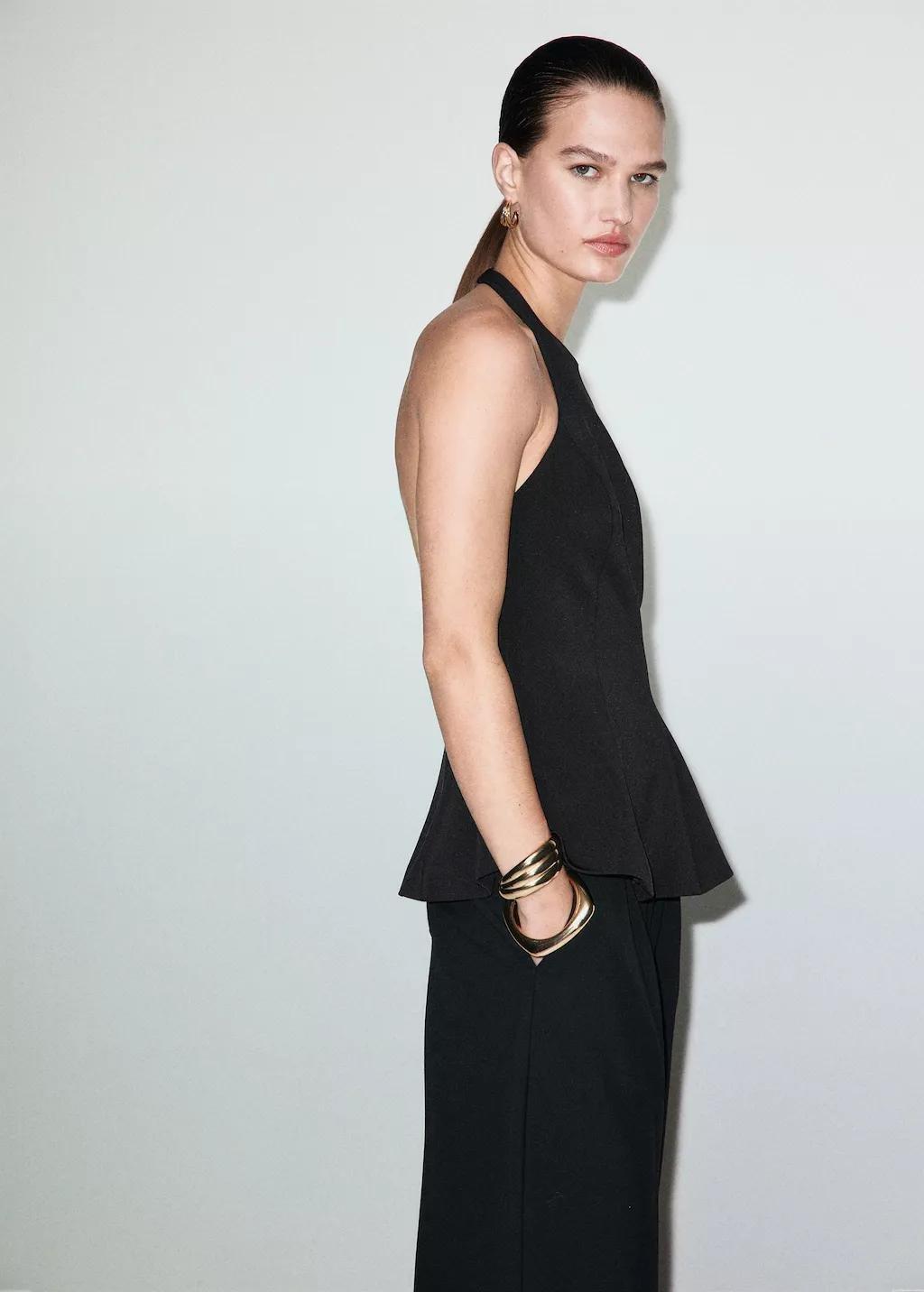 BLACK Peplum top with halter neck, Black, large image number 3