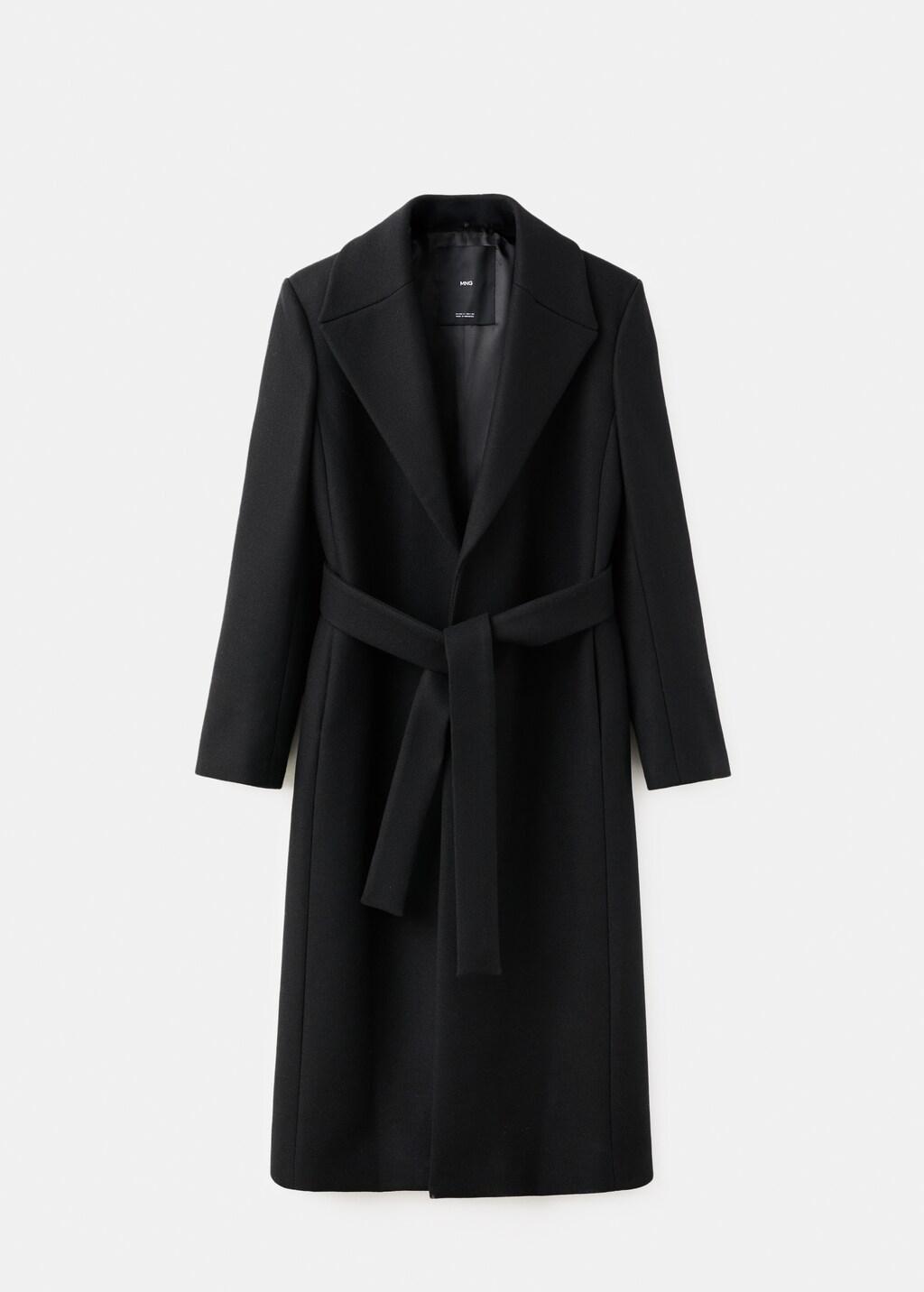 Black Manteco Wool Coat With Fur Collar, Black, medium