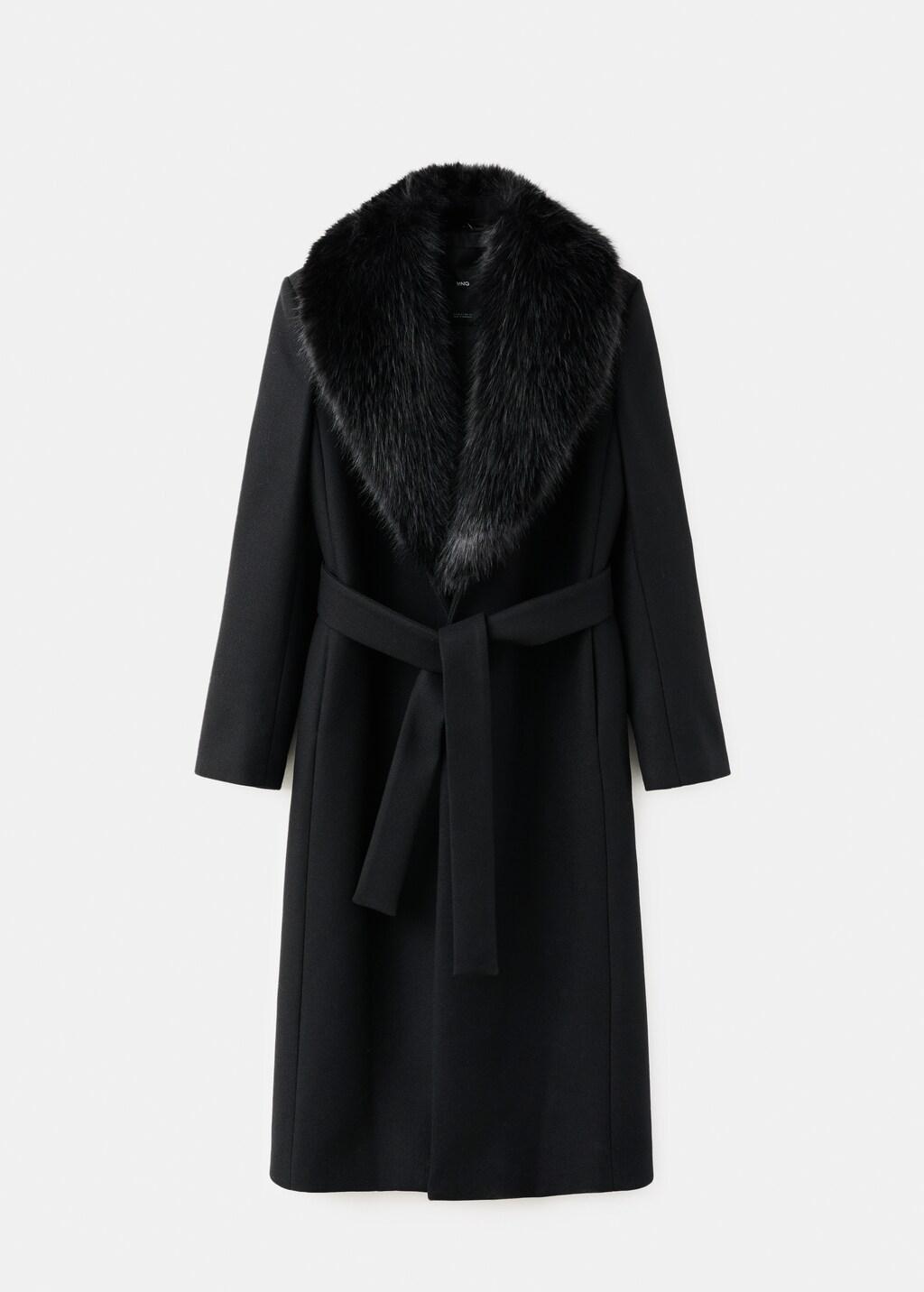 Black Manteco Wool Coat With Fur Collar, Black, large image number 6