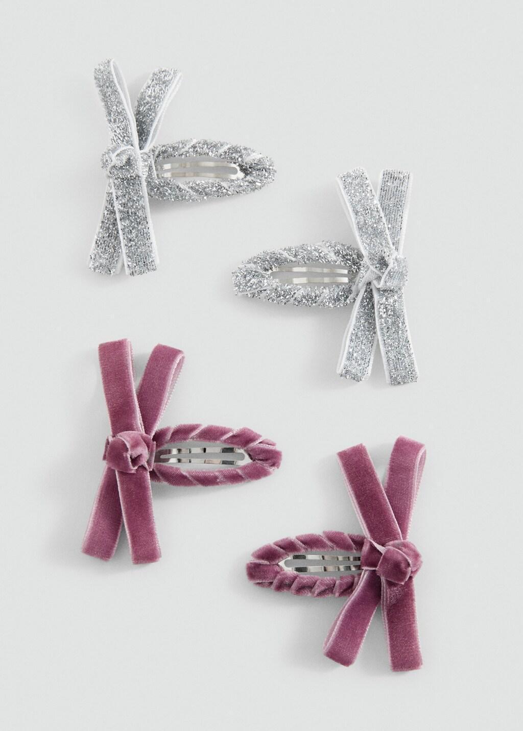 Silver 4 Pack Bow Hairclips, Kids Girl, Silver, large image number 1