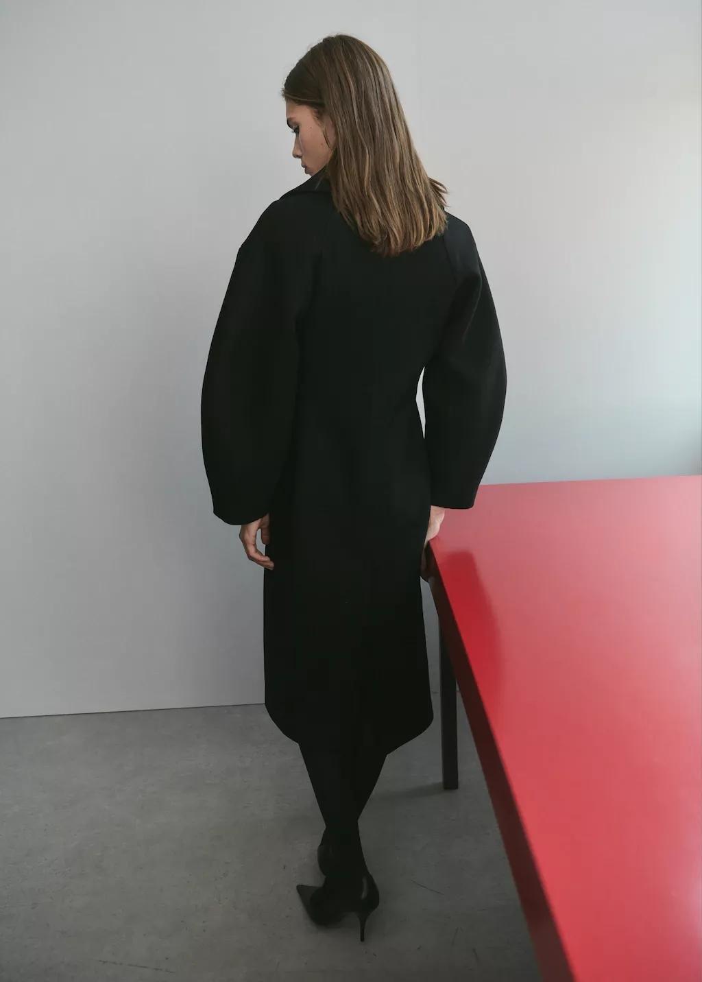 Black Structured Wool Coat, Black, large image number 2