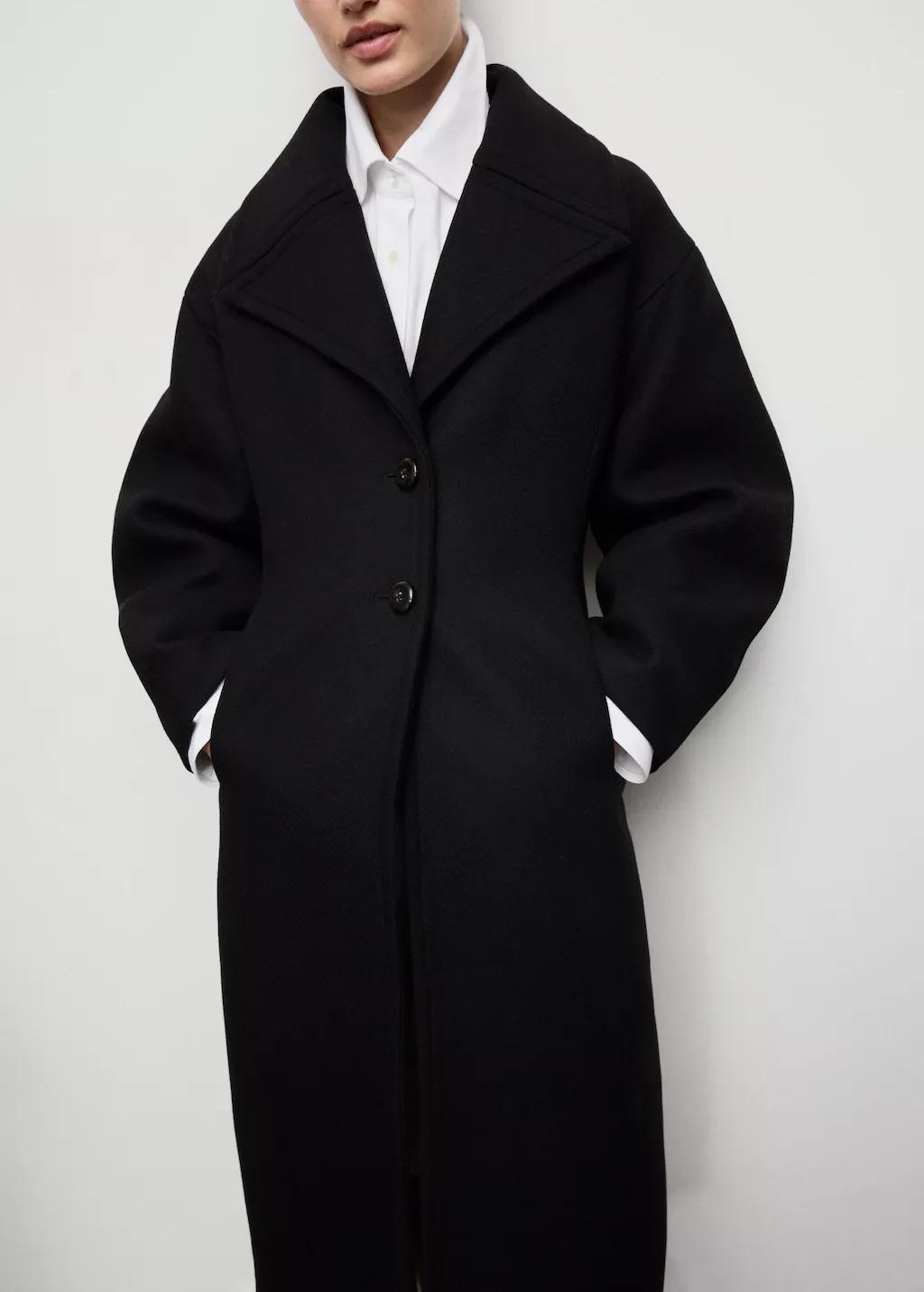 Black Structured Wool Coat, Black, large image number 6