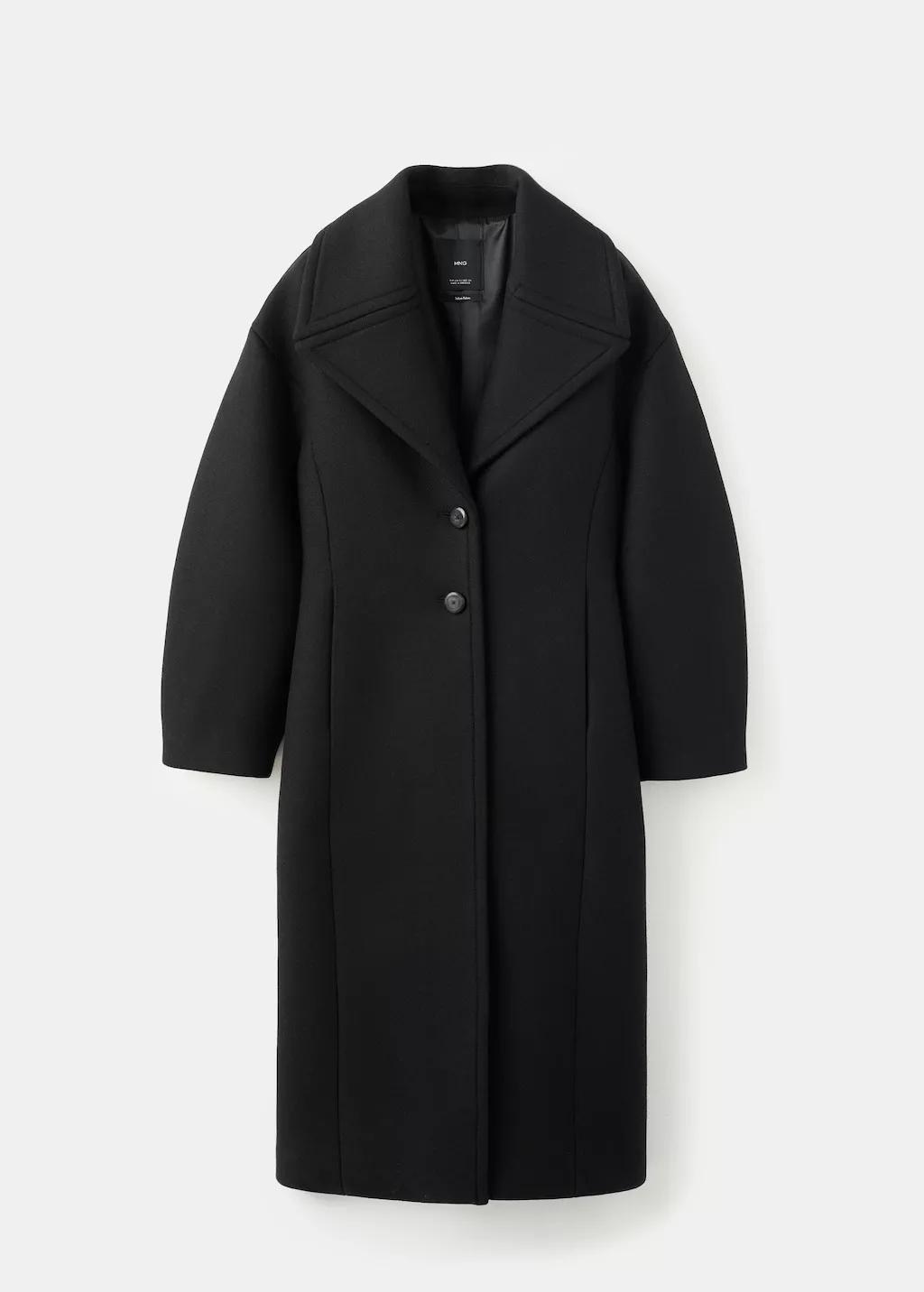 Black Structured Wool Coat, Black, large image number 7