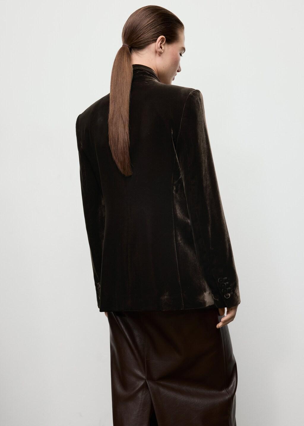 Brown Structured Velvet Blazer, Dark Brown, medium