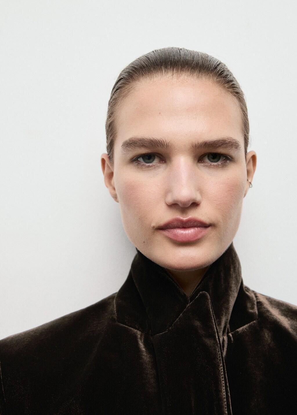 Brown Structured Velvet Blazer, Dark Brown, large image number 4