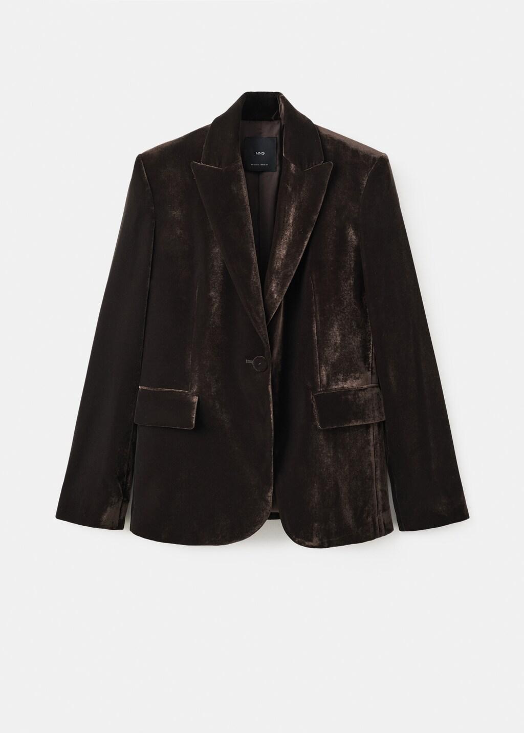 Brown Structured Velvet Blazer, Dark Brown, large image number 6