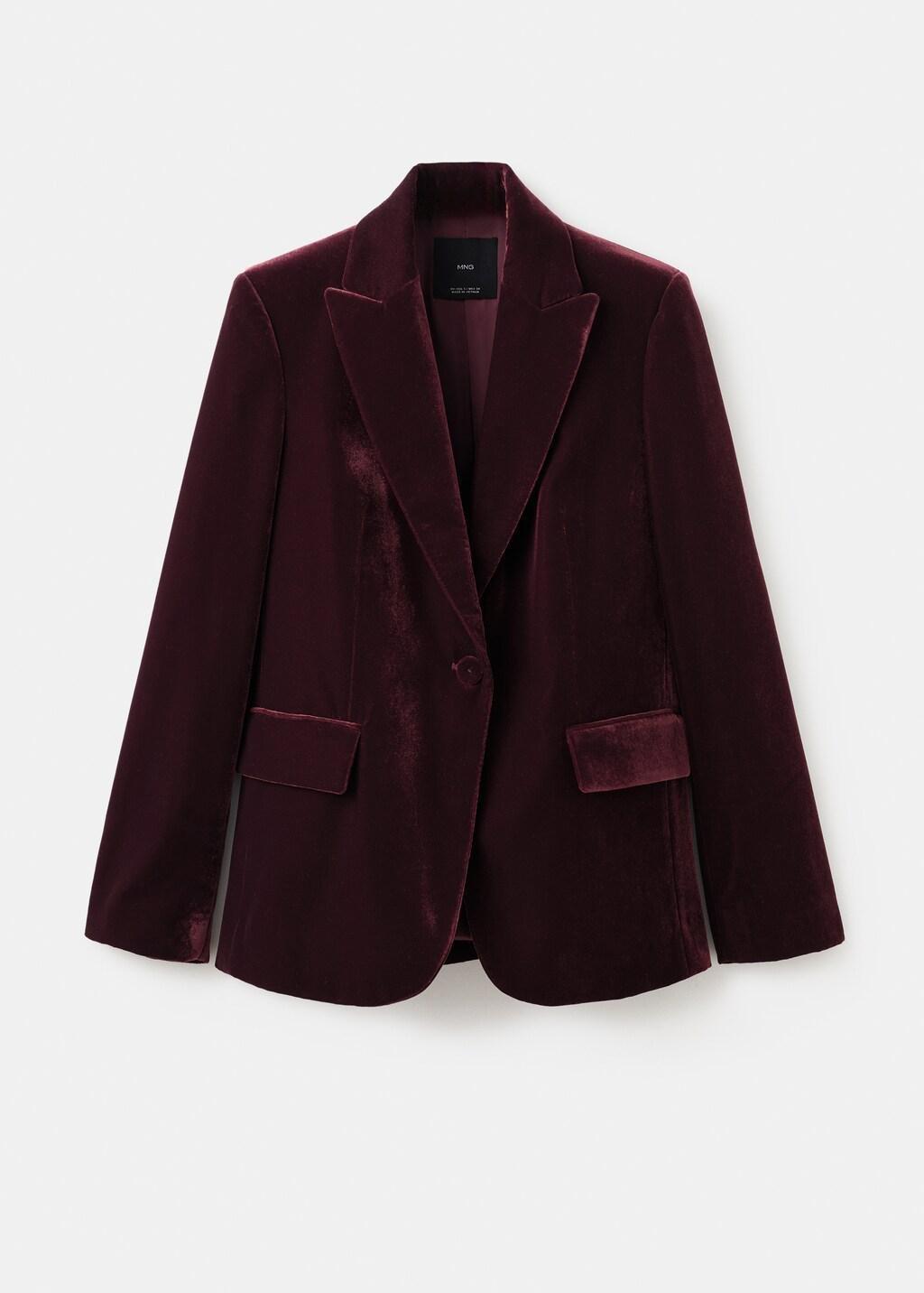 Red Structured Velvet Blazer, 0201_76, large image number 5