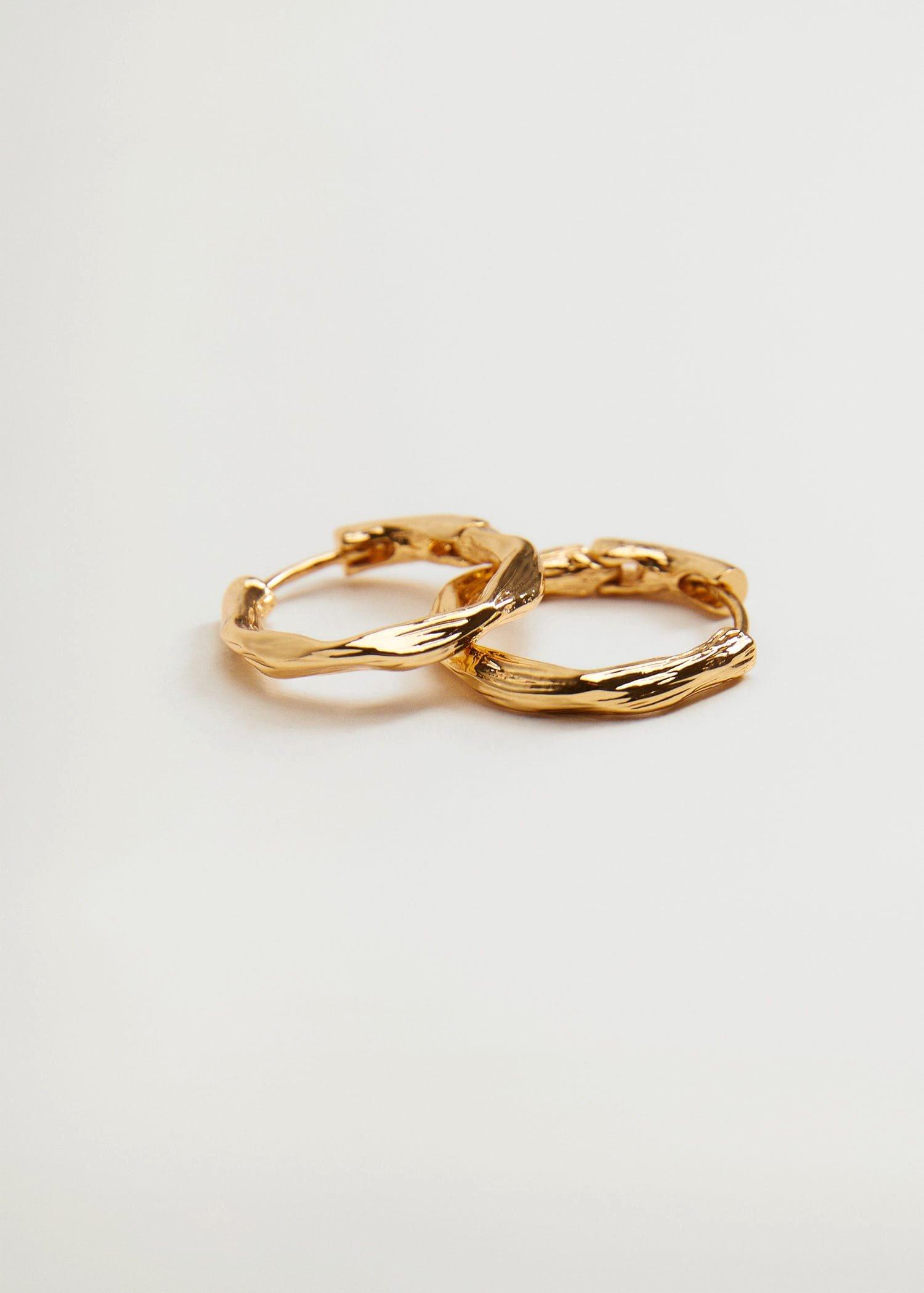 Gold Embossed Hoop Earrings, Women, , large image number 0