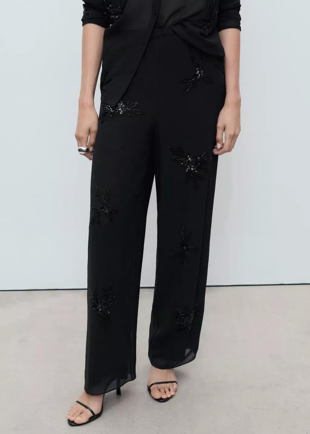 BLACK Rhinestone-embroidered trousers, , large image number 1
