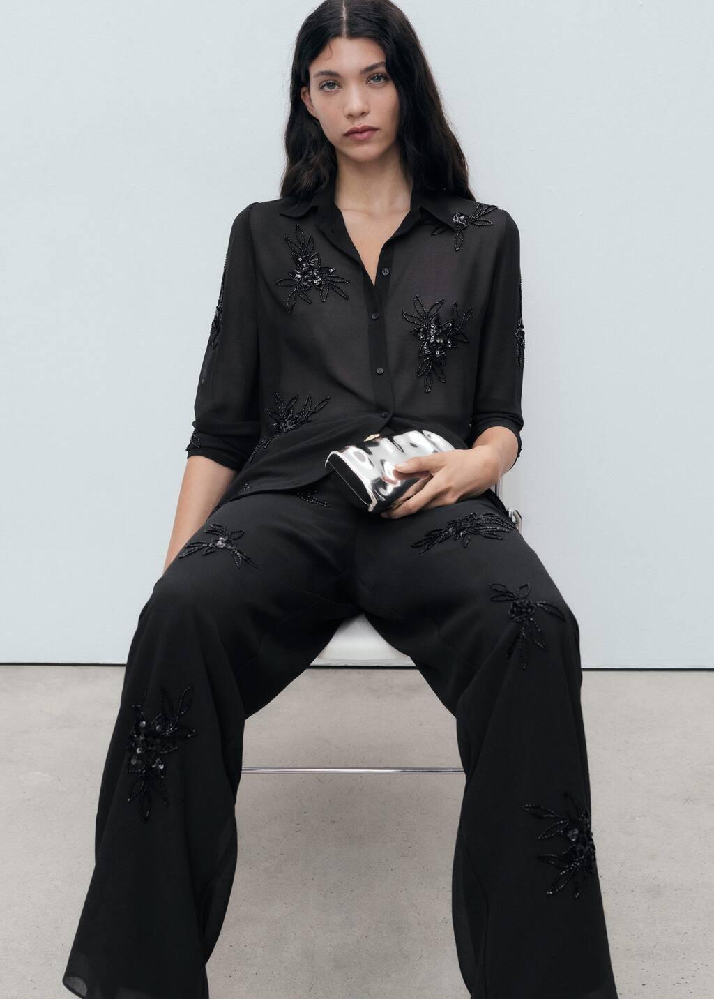 BLACK Rhinestone-embroidered trousers, , large image number 2