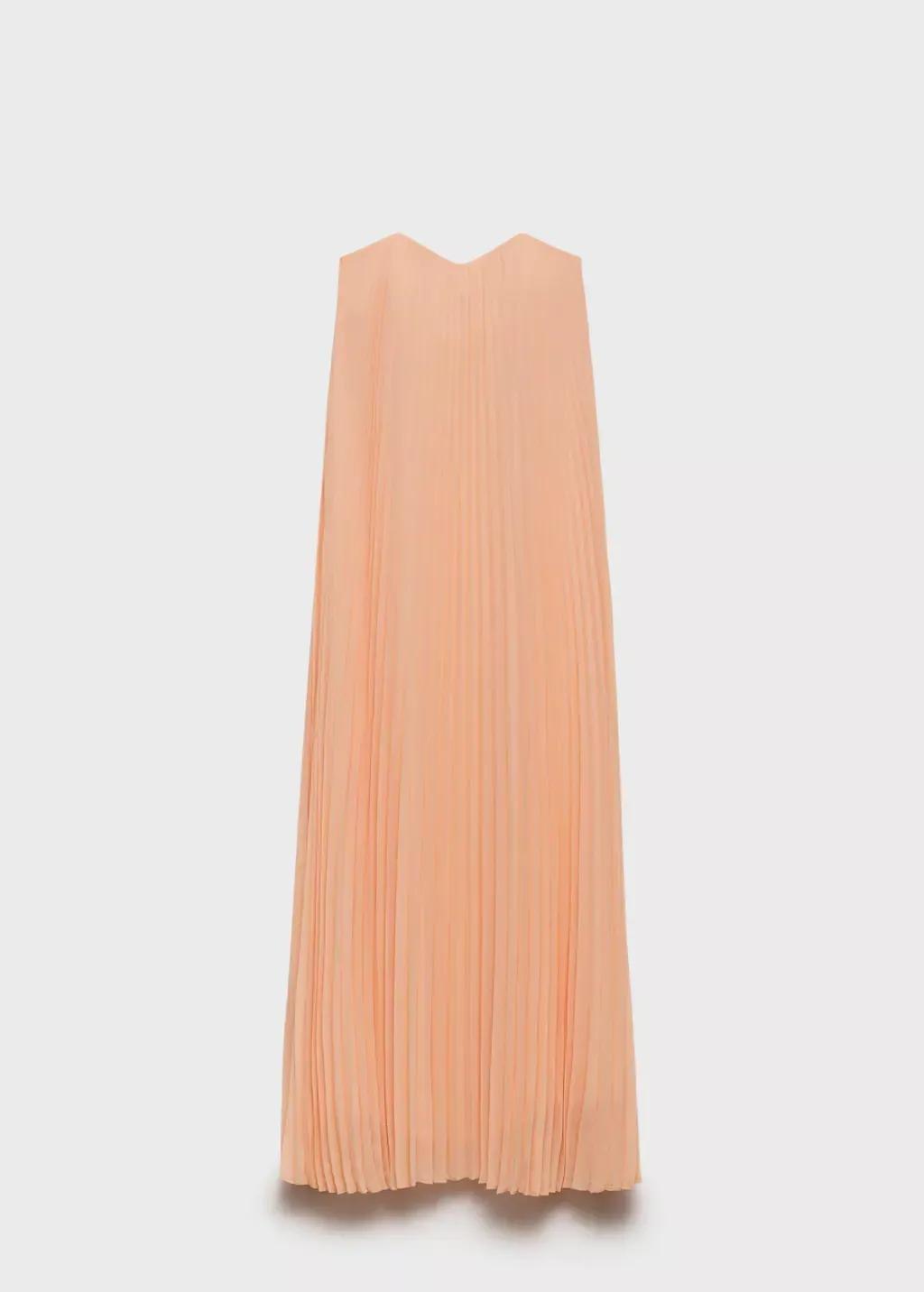 Orange Strapless Pleated Dress, , large image number 0