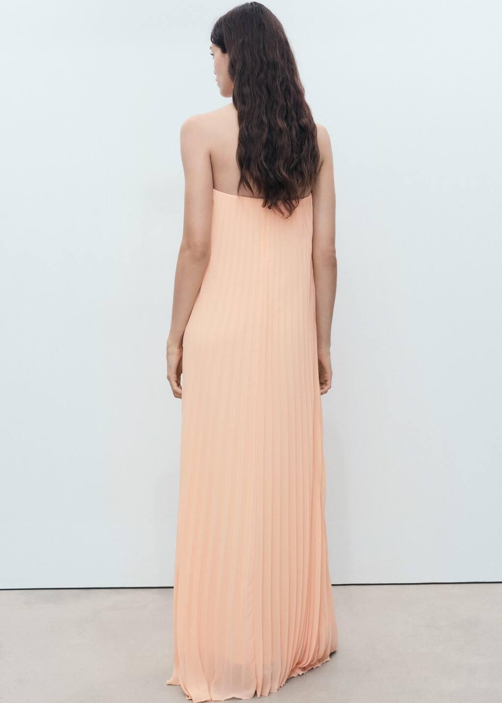 Orange Strapless Pleated Dress, , large image number 5