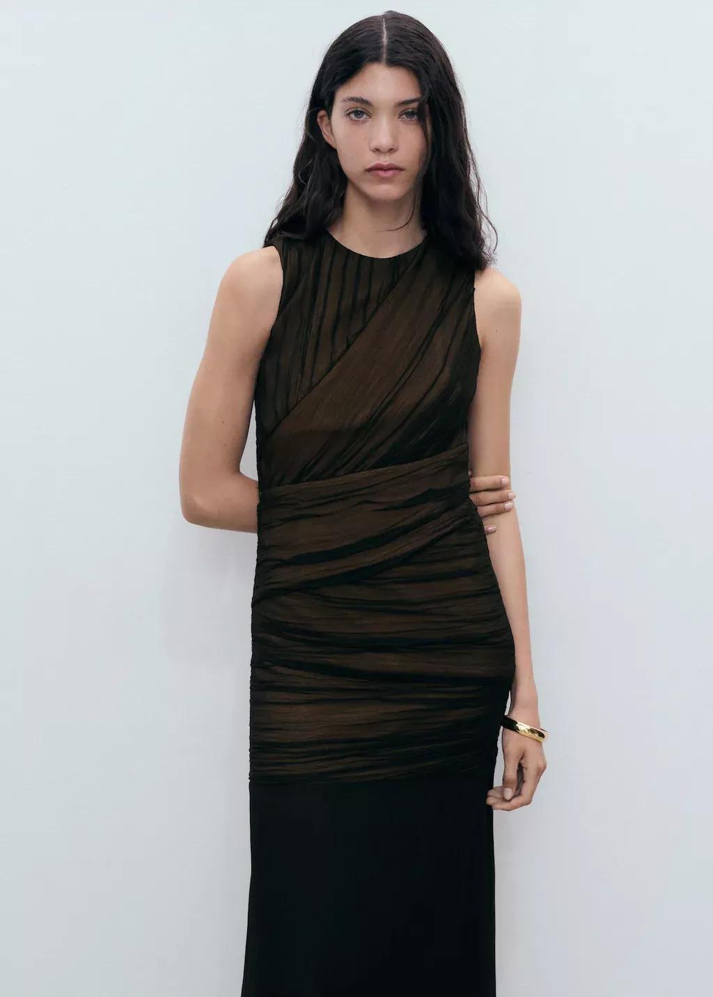 Black Contrasting Textured Dress, , large image number 1