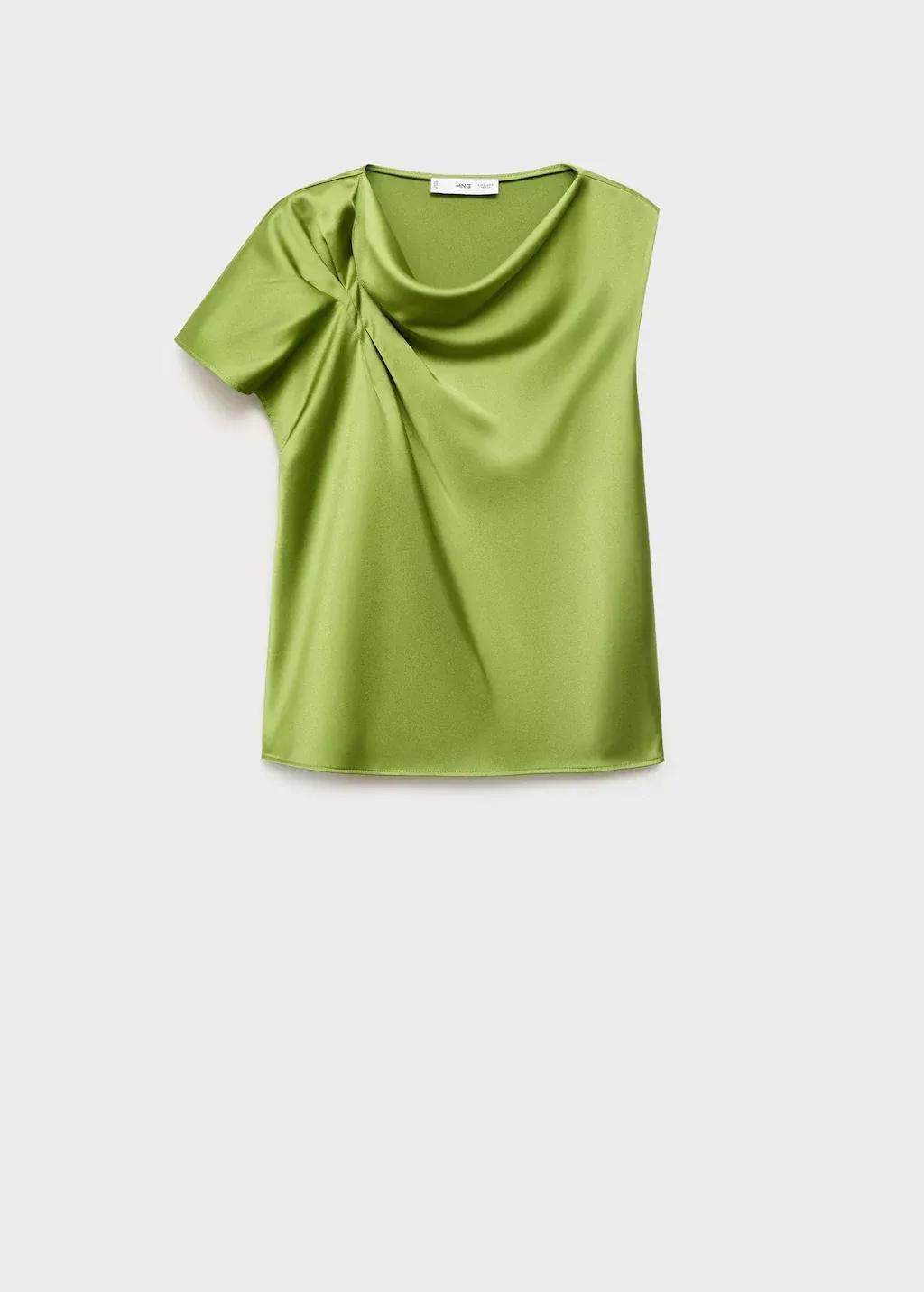 GREEN Satin shirt with draped detail, , large image number 0