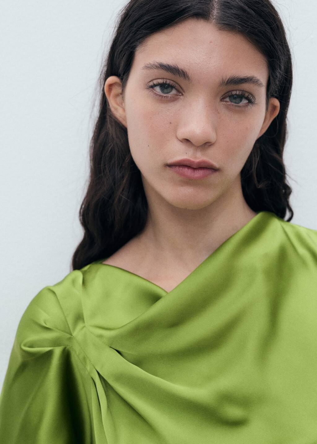 GREEN Satin shirt with draped detail, , large image number 2