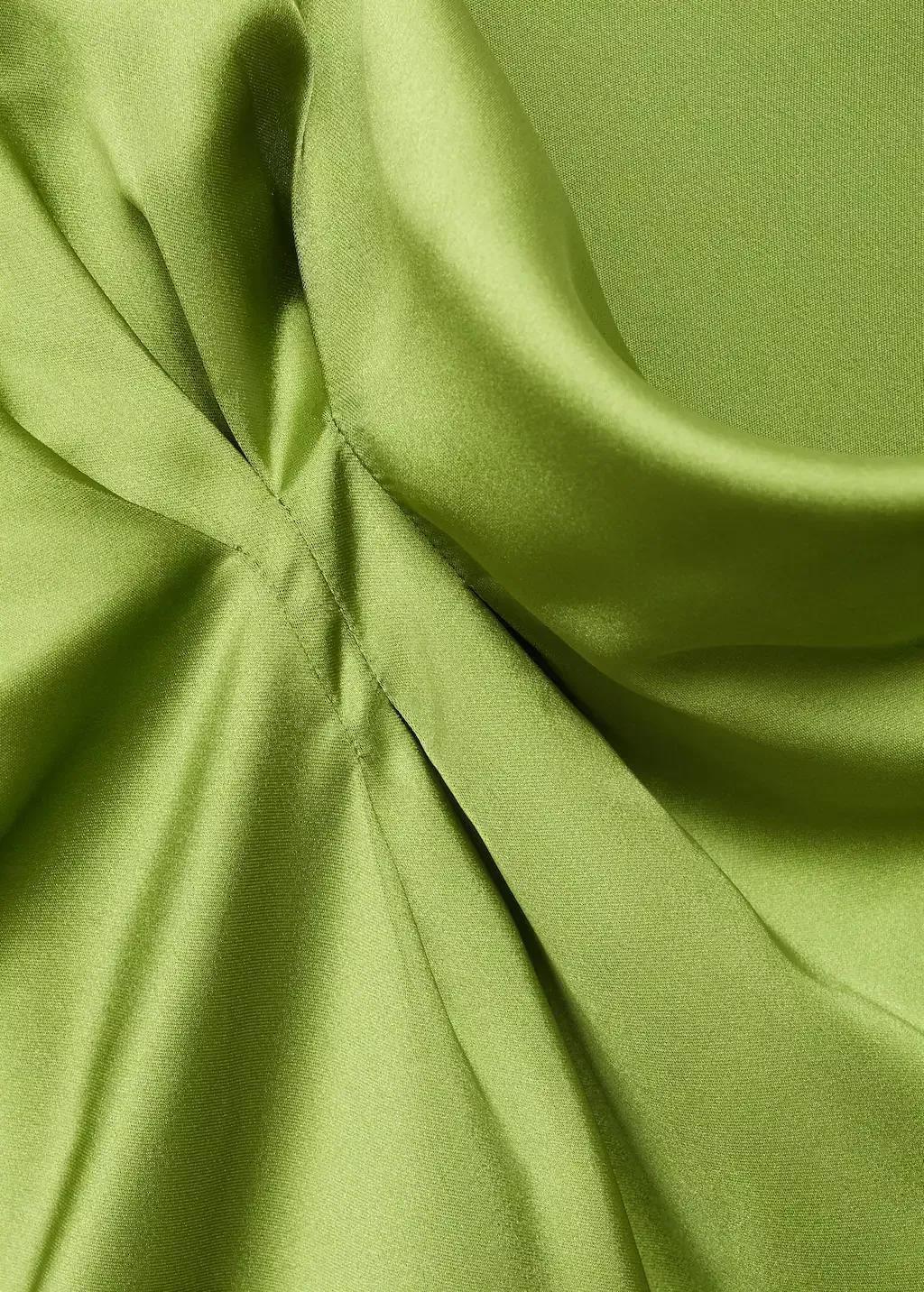 GREEN Satin shirt with draped detail, , large image number 4
