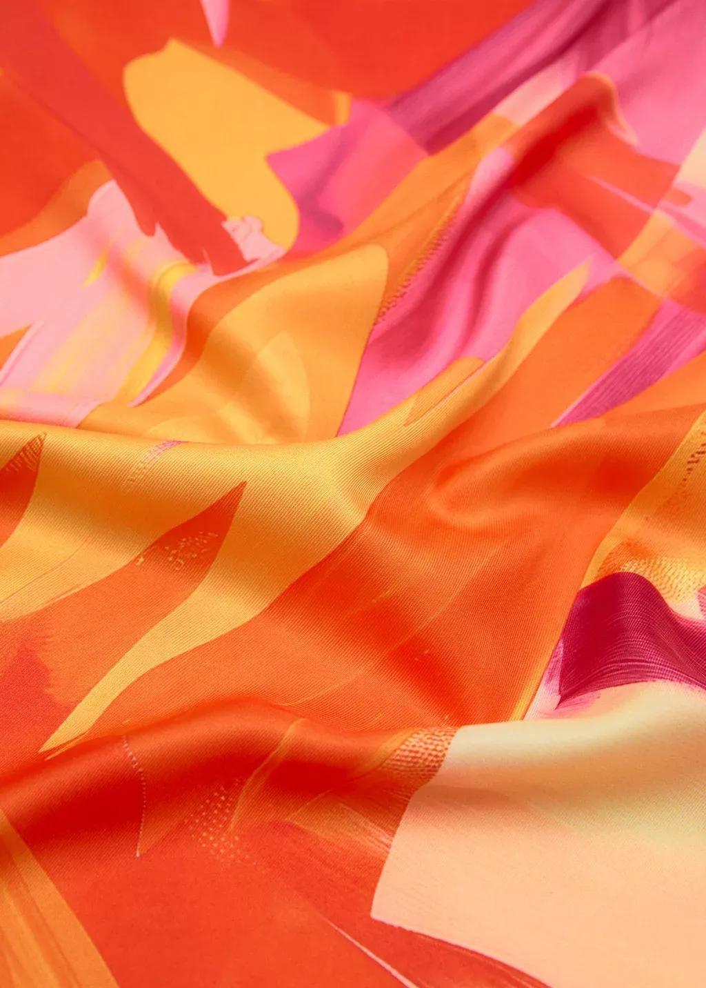 Pink Abstract-Print Satin Scarf, Bright Pink, large image number 0