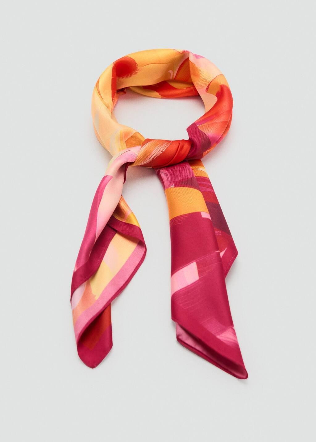 Pink Abstract-Print Satin Scarf, Bright Pink, large image number 2