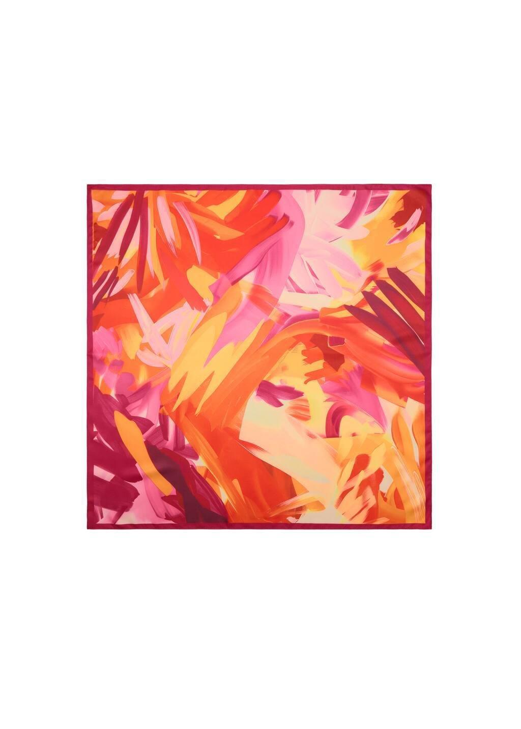Pink Abstract-Print Satin Scarf, Bright Pink, large image number 3