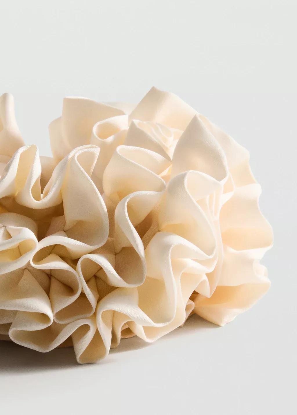 LIGHT BEIGE Mini ruffled scrunchie, Light Beige, large image number 0