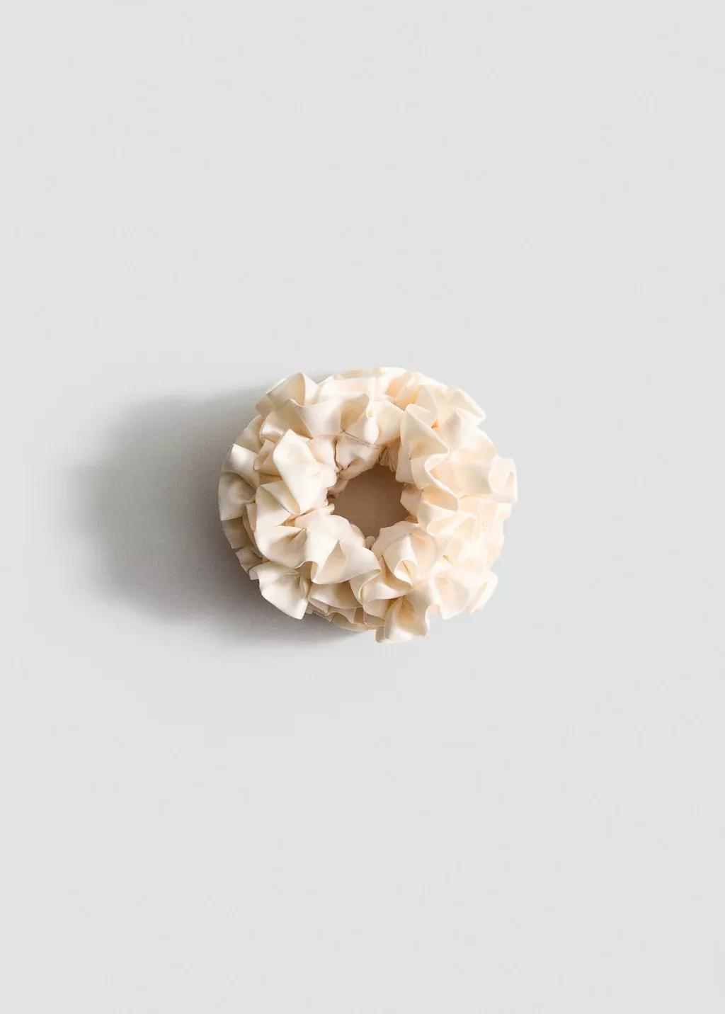 LIGHT BEIGE Mini ruffled scrunchie, Light Beige, large image number 1