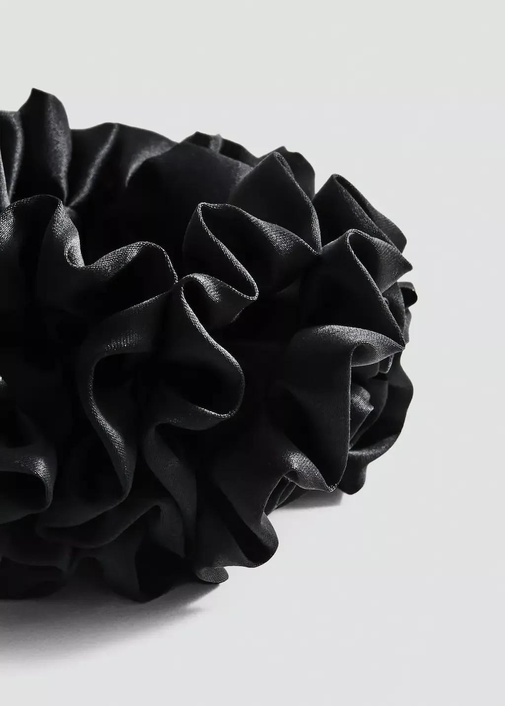 Black Mini Ruffled Scrunchie, Black, large image number 0
