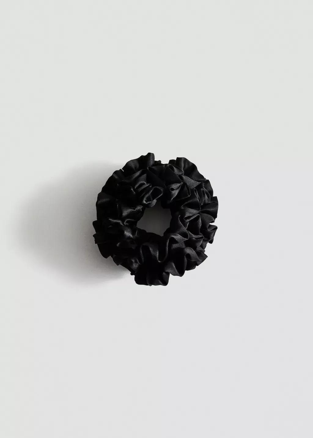 Black Mini Ruffled Scrunchie, Black, large image number 1