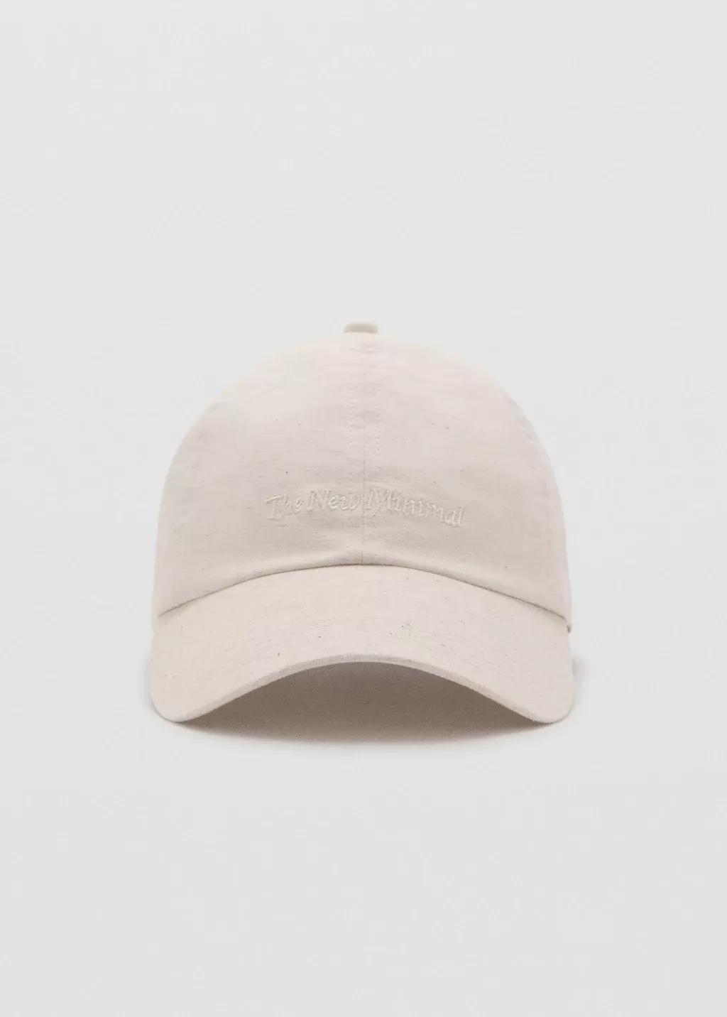 Beige Linen-Blend Cap With Embroidered Message, Light Beige, large image number 0
