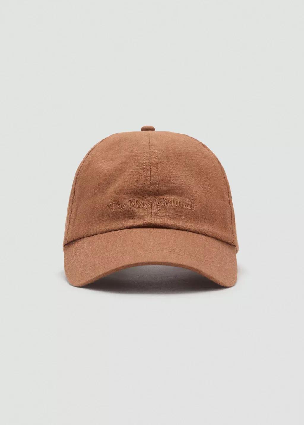 Brown Linen-Blend Cap With Embroidered Message, Brown, large image number 0