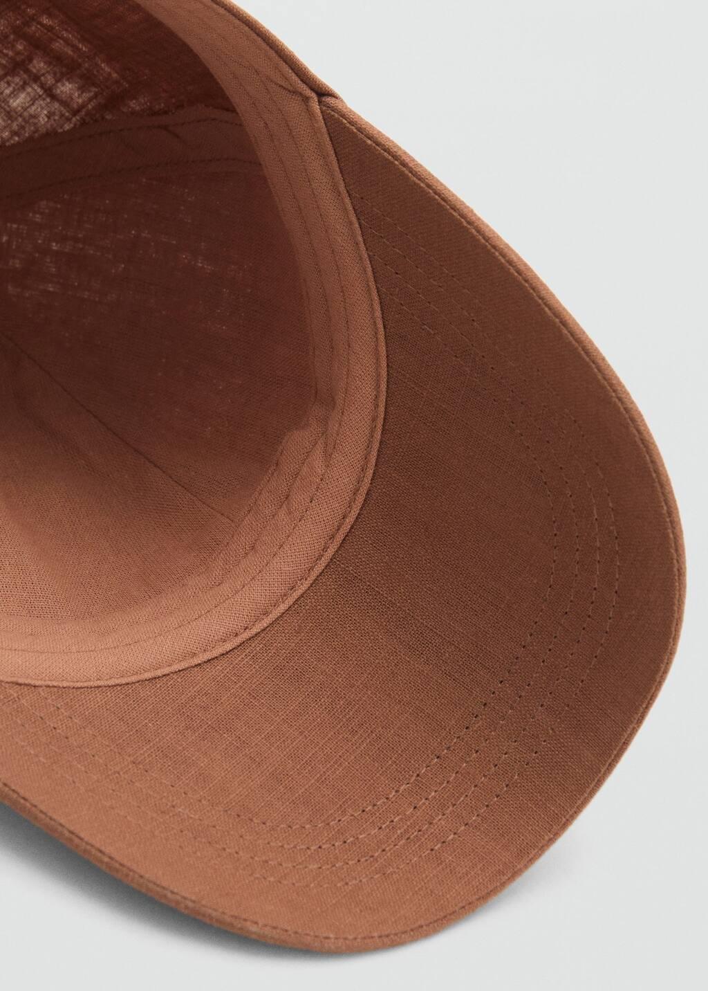 Brown Linen-Blend Cap With Embroidered Message, Brown, large image number 4
