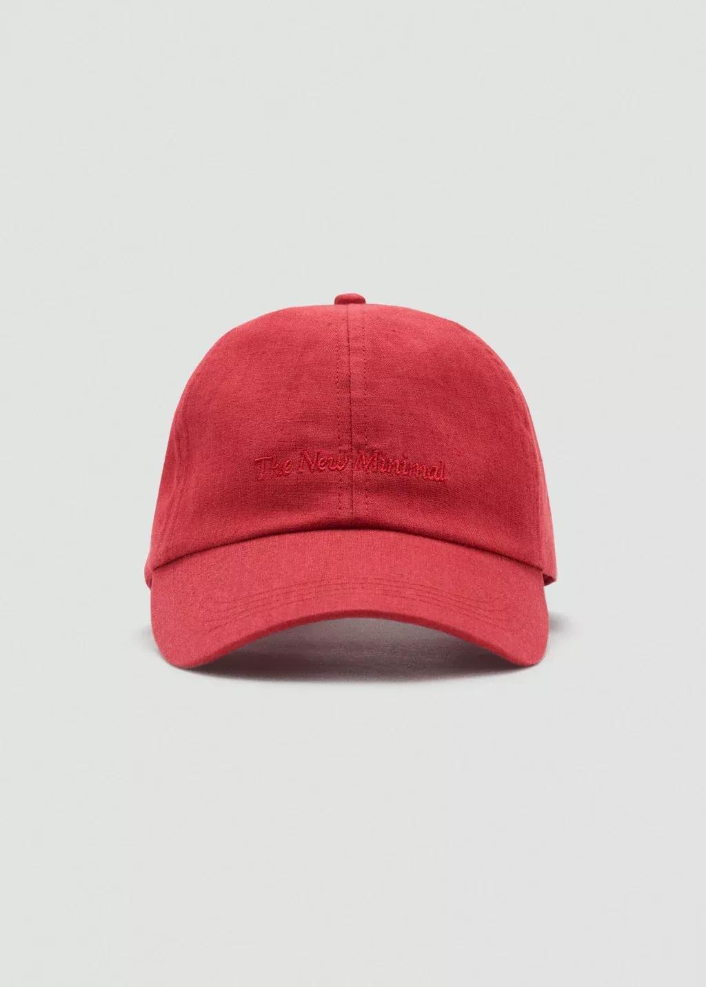 Red Linen-Blend Cap With Embroidered Message, Red, large image number 0