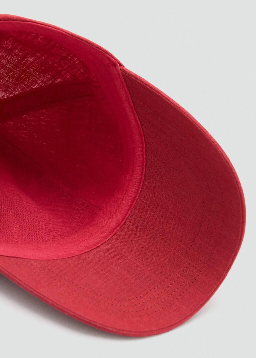 Red Linen-Blend Cap With Embroidered Message, Red, large image number 4