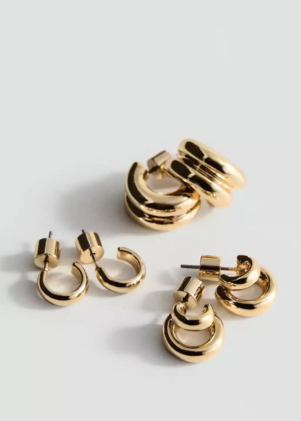 GOLD Set of combined hoop earrings, Gold, medium