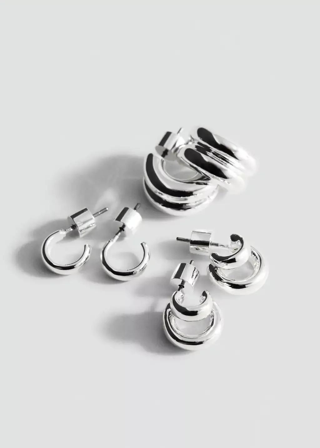 SILVER Set of combined hoop earrings, Silver, medium