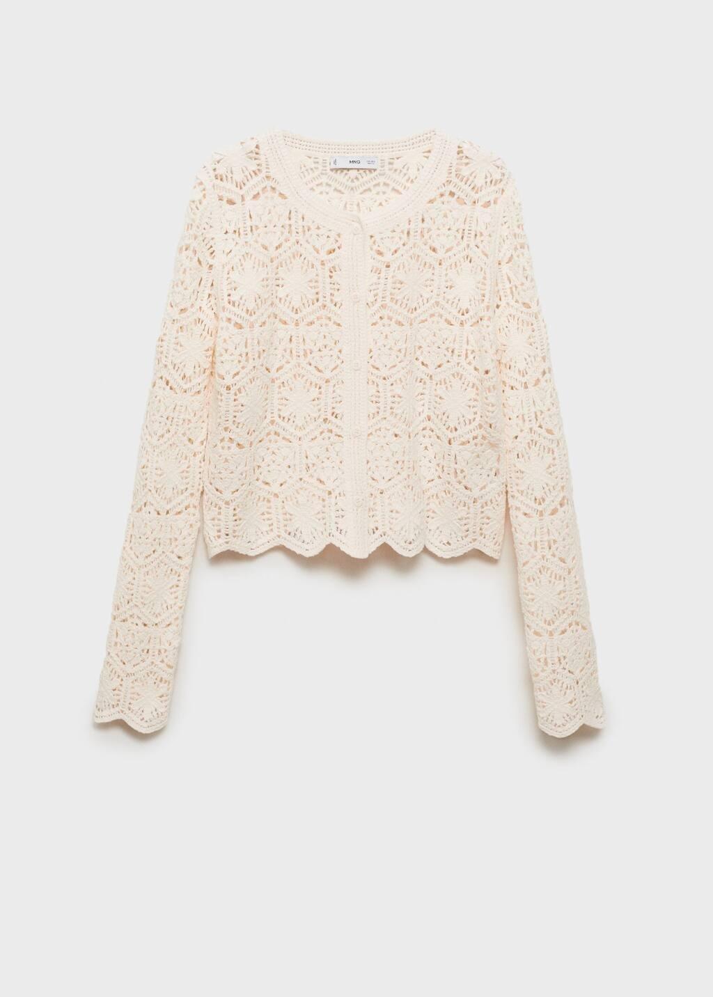 Beige Crochet Knitted Cardigan, , large image number 3