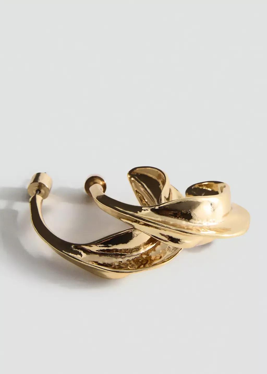 Gold Embossed Hoop Earrings, Gold, large image number 0