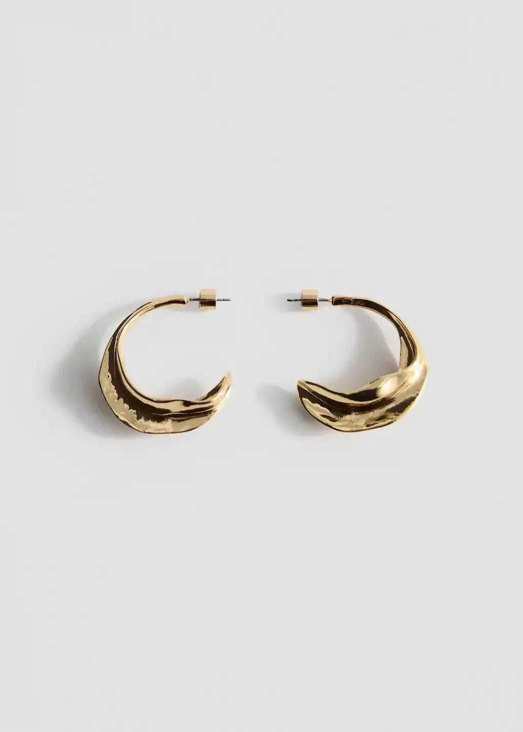 Gold Embossed Hoop Earrings, Gold, large image number 1