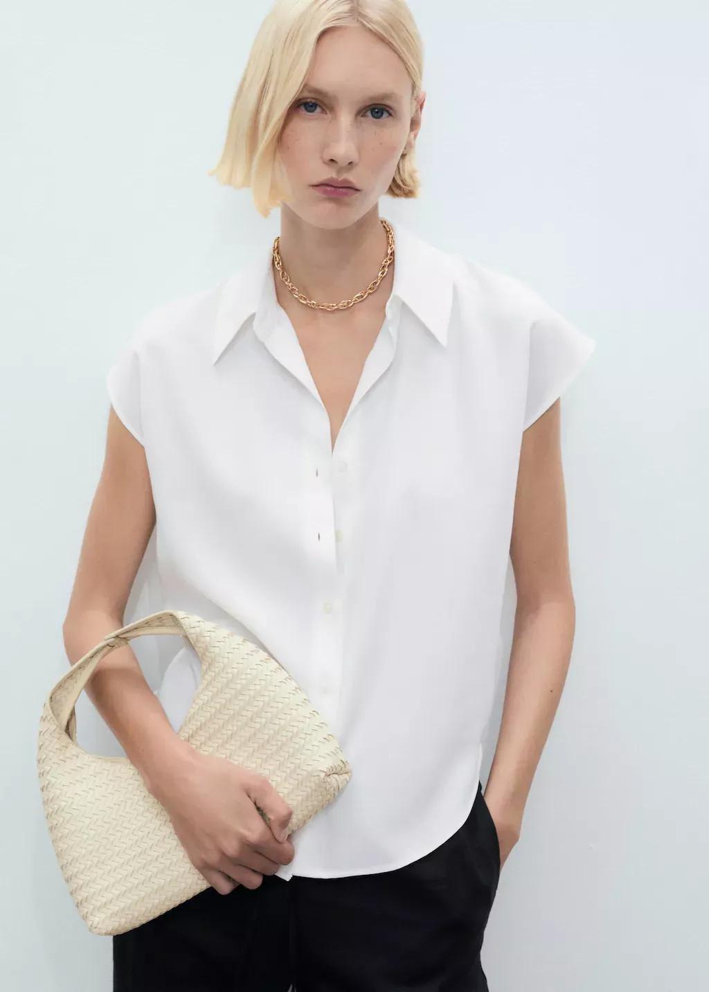 White Lyocell Sleeveless Shirt, , large image number 0