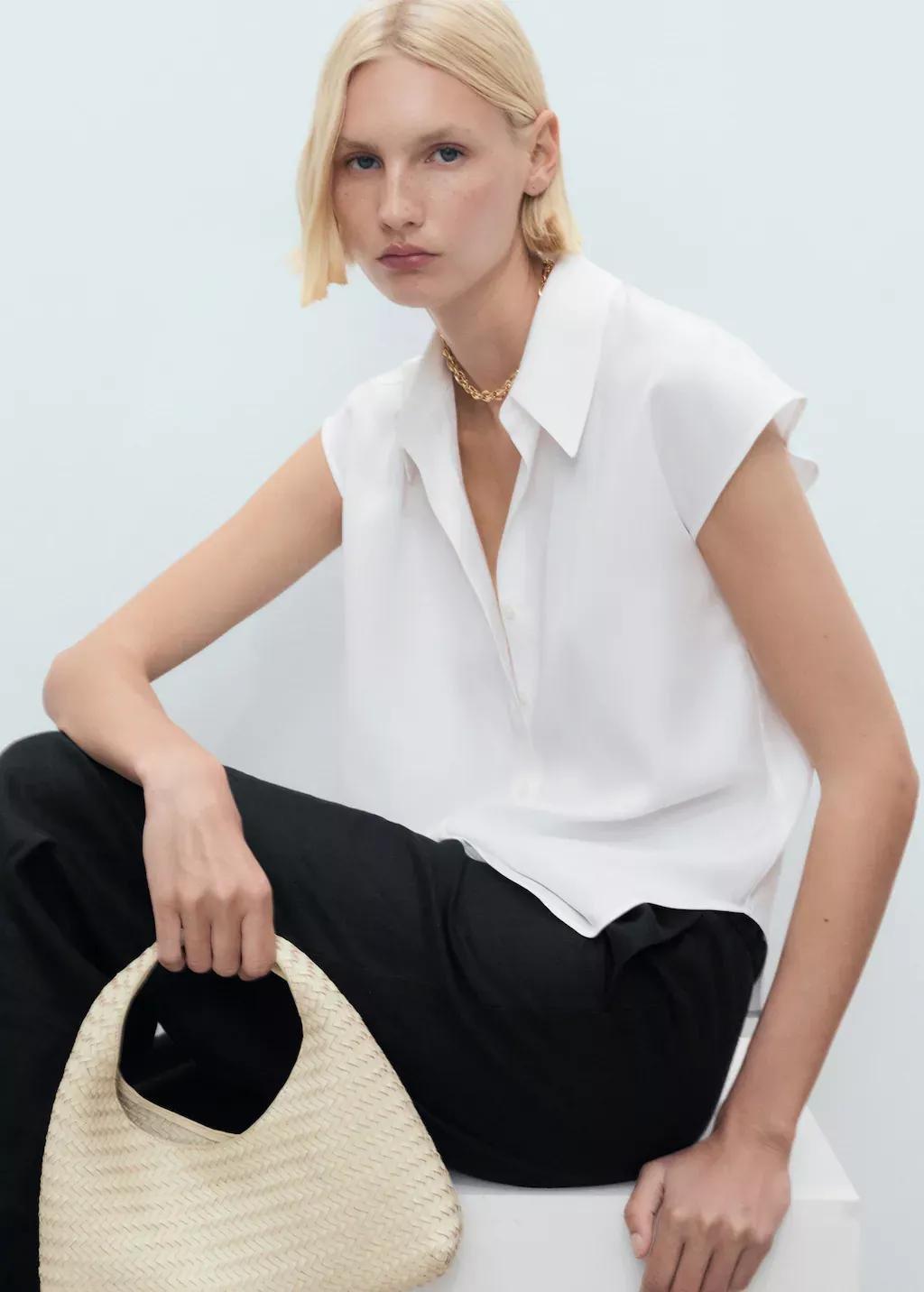 White Lyocell Sleeveless Shirt, , large image number 2