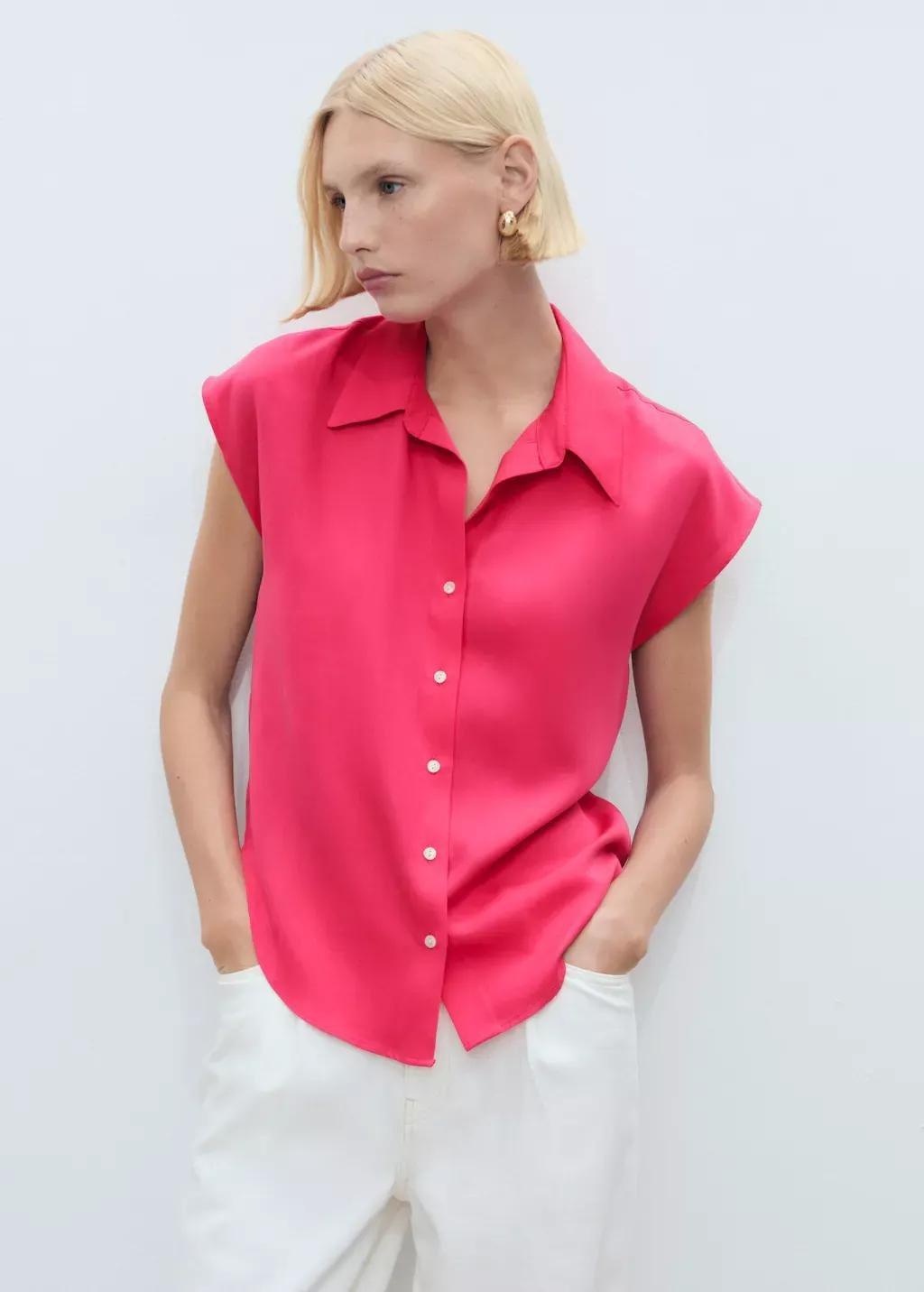 MEDIUM RED Lyocell sleeveless shirt, 0201_74, medium