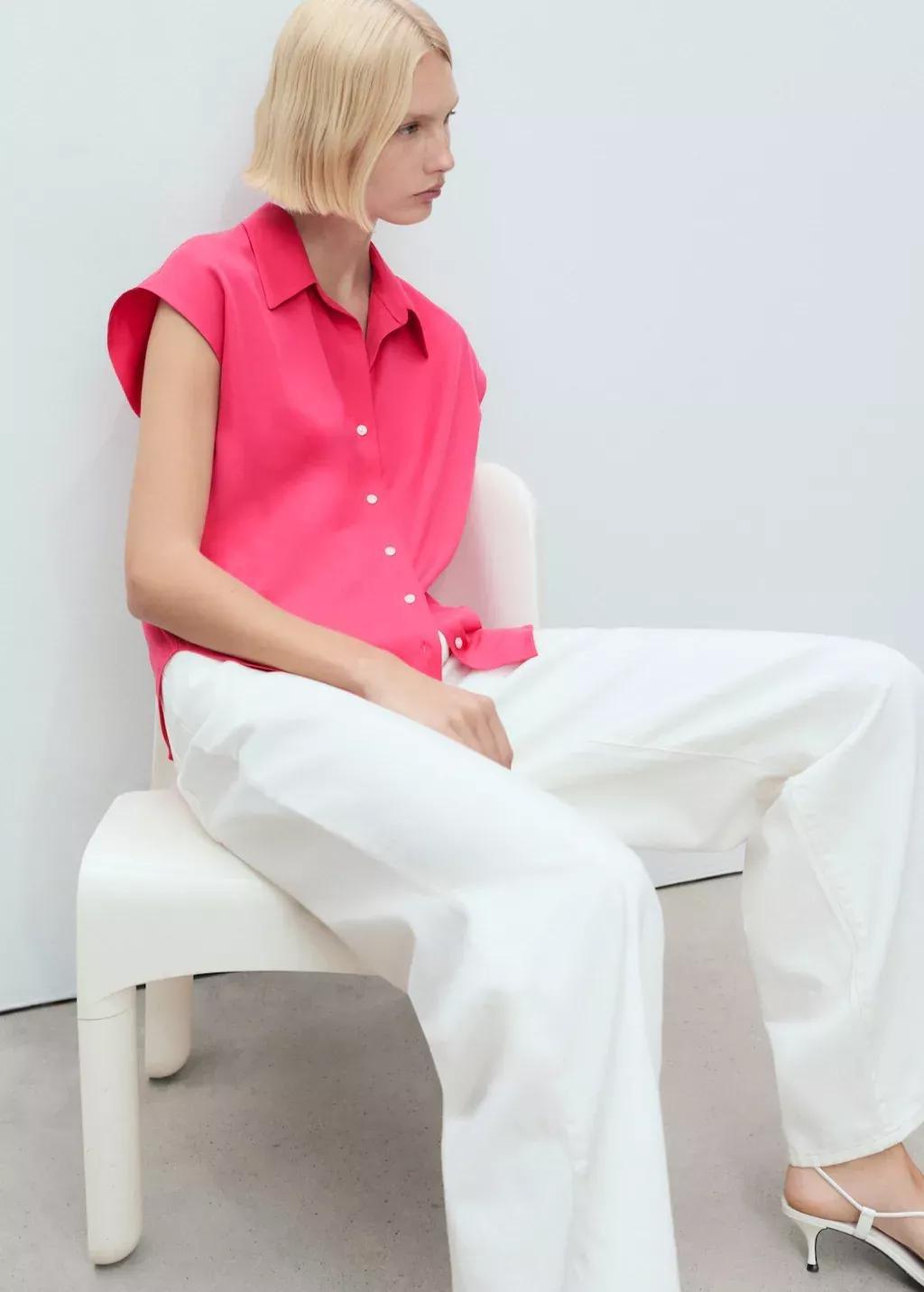 MEDIUM RED Lyocell sleeveless shirt, 0201_74, medium